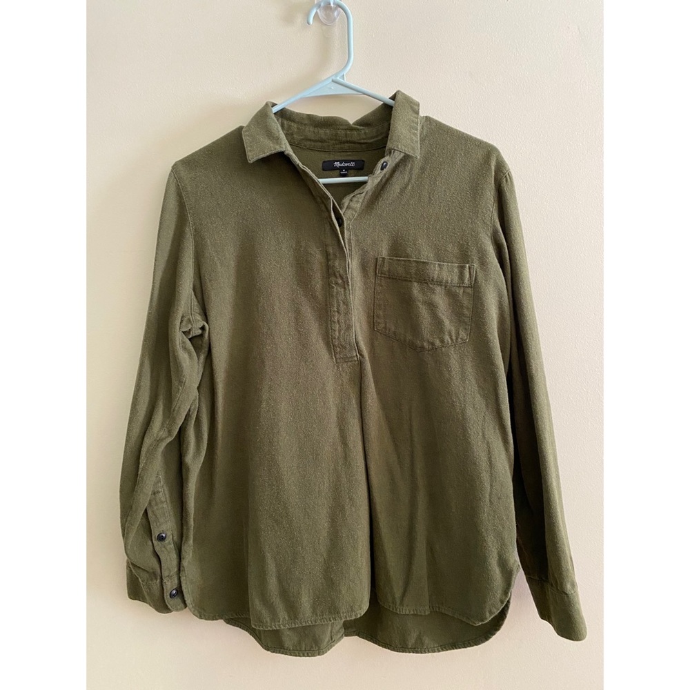 Madewell Olive Green Cotton Flannel Button Down Top/Popover